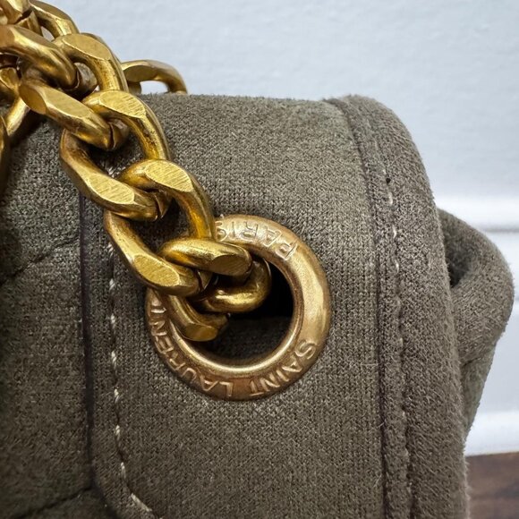 Niki Medium Flap Shoulder Bag in Quilted Suede Olive Green - Picture 3 of 5